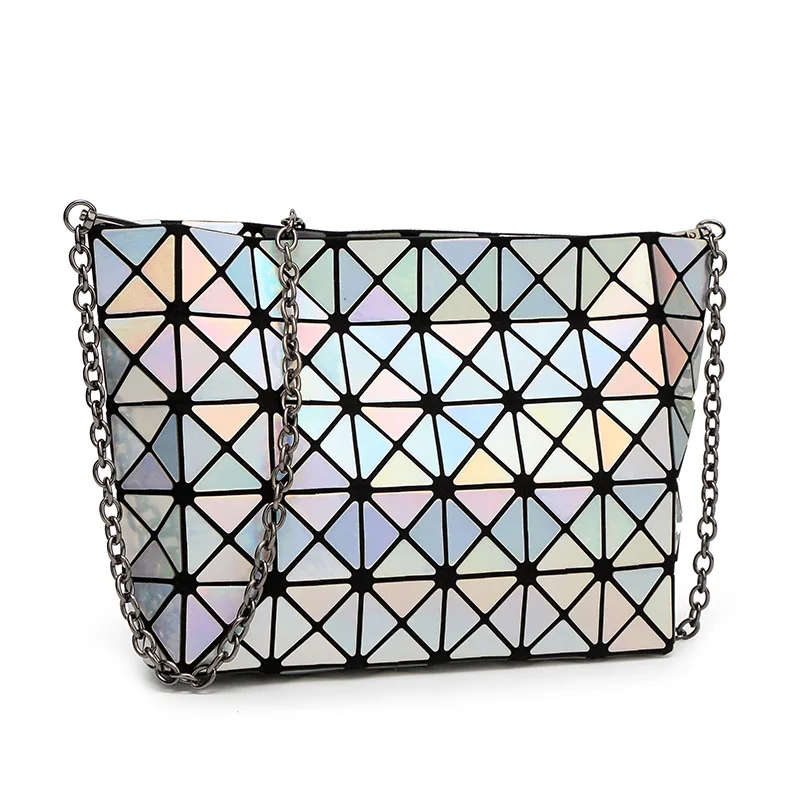 

New Fashion Chain Bags Handbag Women Plaid Laser Bag Clutch Geometry Women Shoulder Bags Folding Crossbody Messenger Bag Bolsas