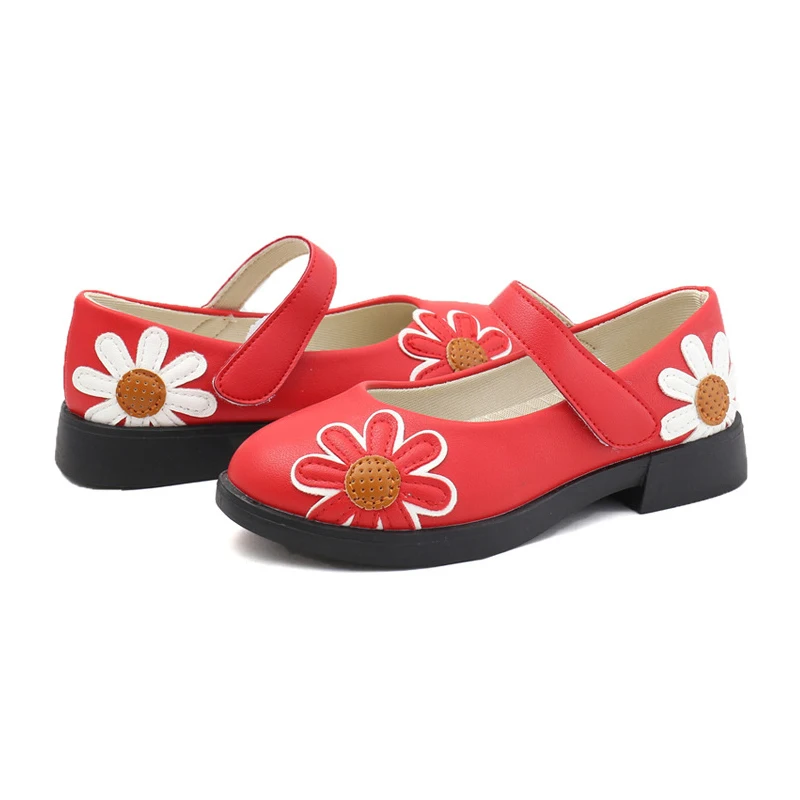 Shoes Girl Red Loafers For Kids PU Leather Flowers Girls Shoes Princess Dress Sneakers Cute Rubber Sandals Girl Summer 2019