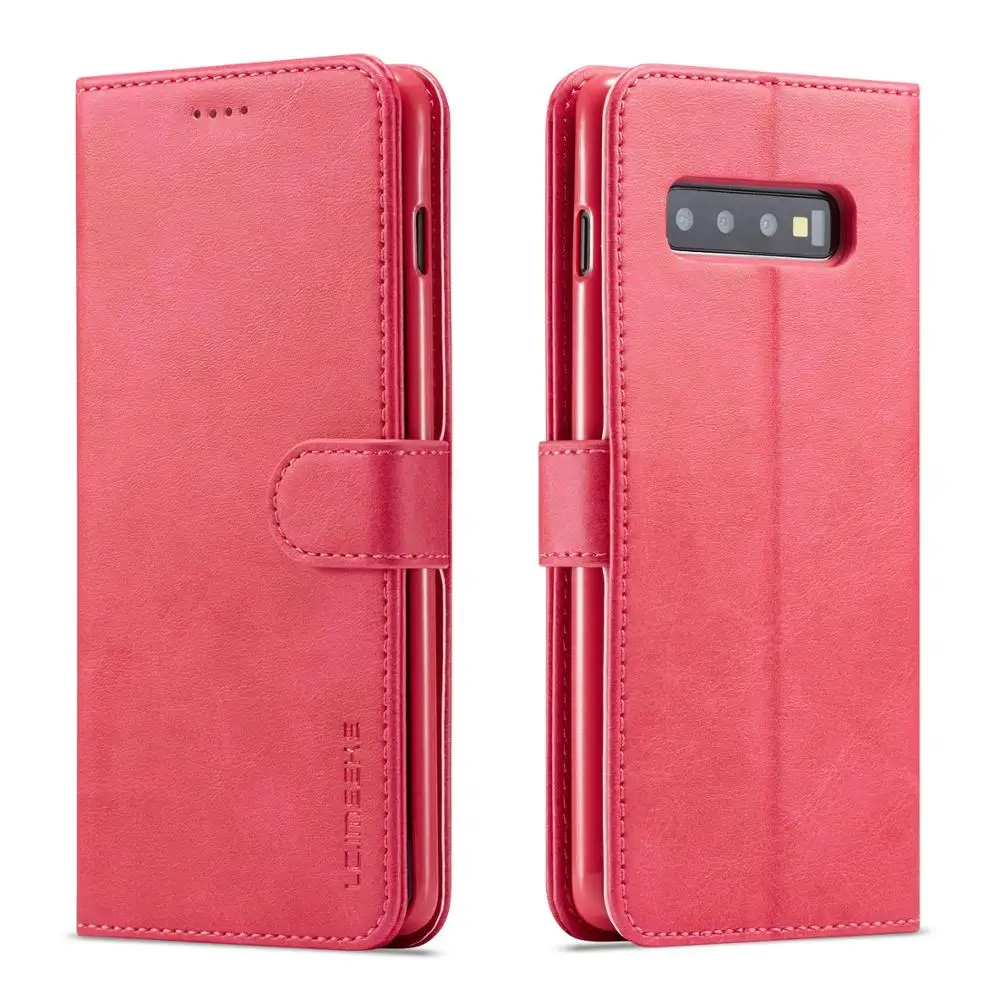 Rose Red Винтажный кожаный чехол-книжка с бумажником для samsung Galaxy S10 Plus S10e S8 S9 Note 8 9, простая кожаная задняя крышка для телефона в подарок - Цвет: Rose Red