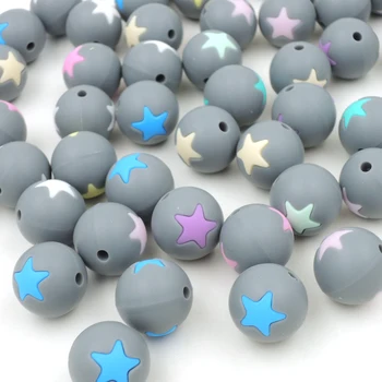 

15mm food grade silicone bead star round bead decorative GREY baby chewable infant accessory finding EA126