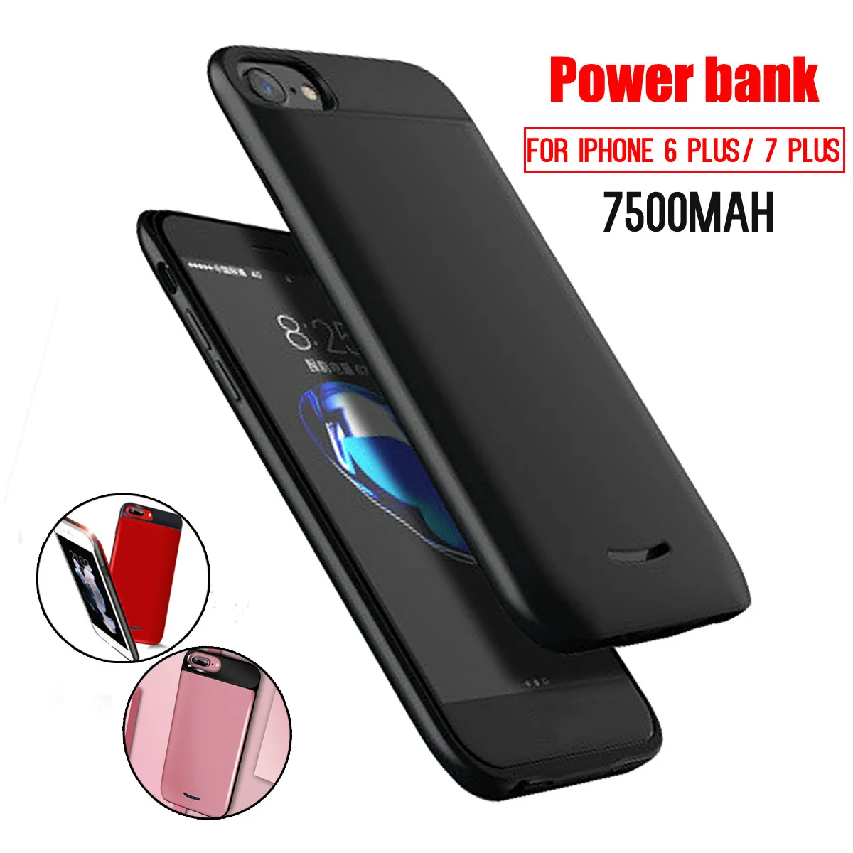 

7500mAh Black/Red/Pink 5.5 Inch Back Up Power Bank Battery Charger Cases External Battery Protective Case For Phone 7p/6p