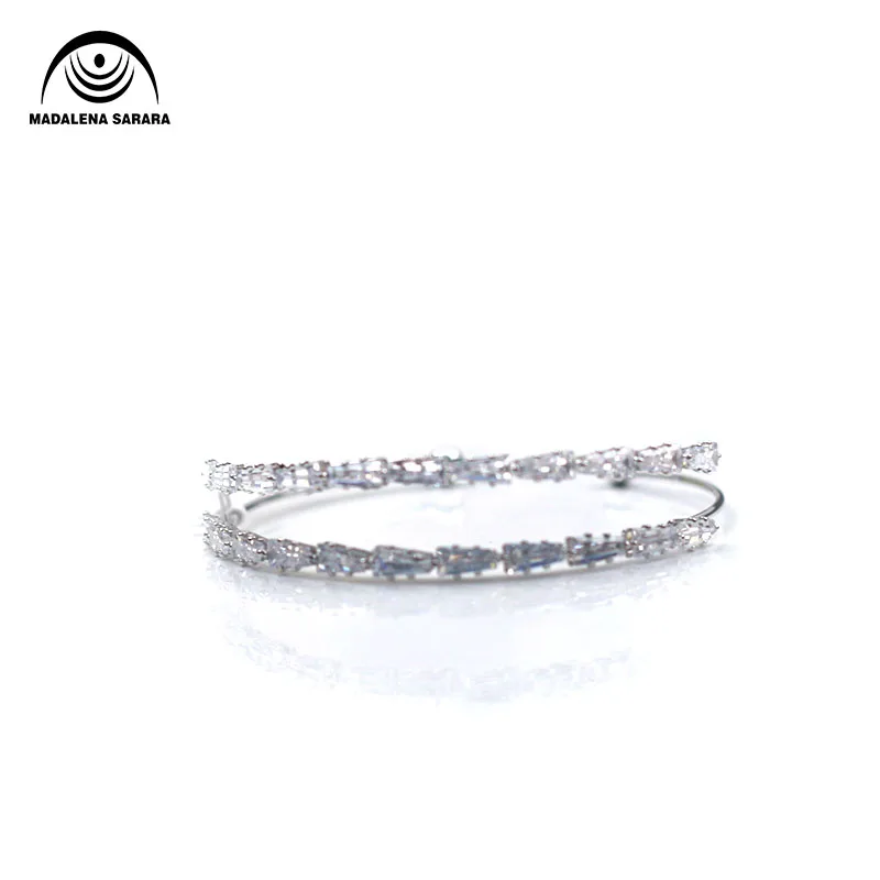 

MADALENA SARARA AAAA Cubic Zirconia Pave Setting Girl's Bangle Double Rows Korean Design Personality Two Colors Options