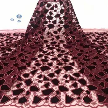 

Hot Sequins velvet French net lace,high quality Nigerian African tulle mesh lace fabric for party dress 5yards/lot red