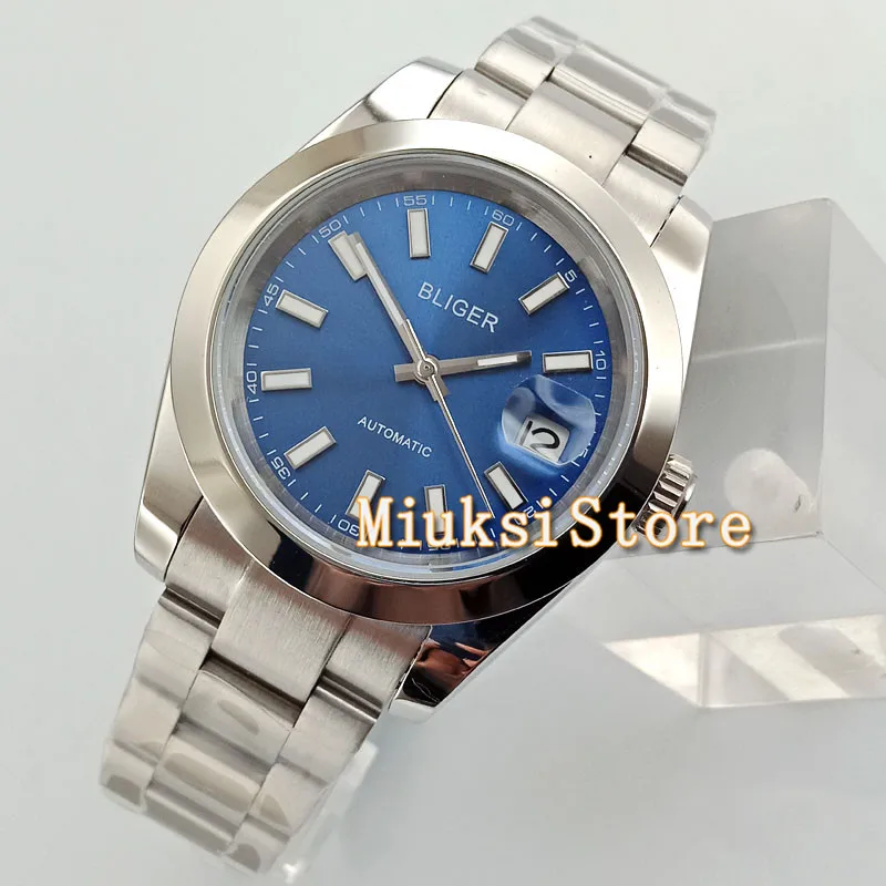 

40mm Blue Dial Sliver Stainless Steel Strap Automatic Men Wristwatch Watch W2761