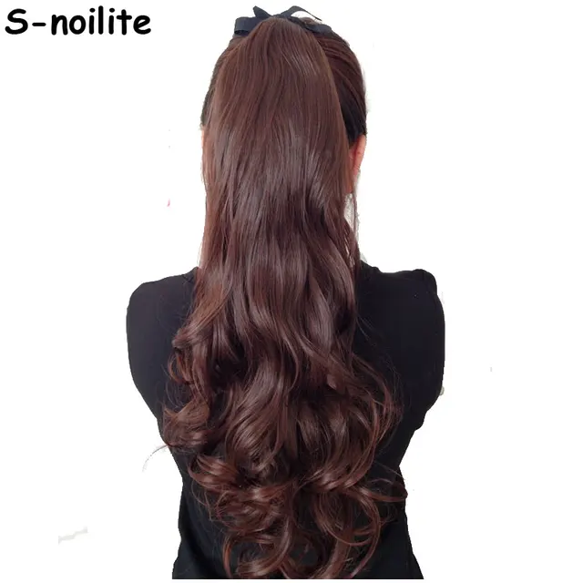 Best Price S-noilite Long Curly Tie Up Ponytail Synthetic Clip in Hair Extension Real Natural Ribbon Wrap Around on Hairpieces