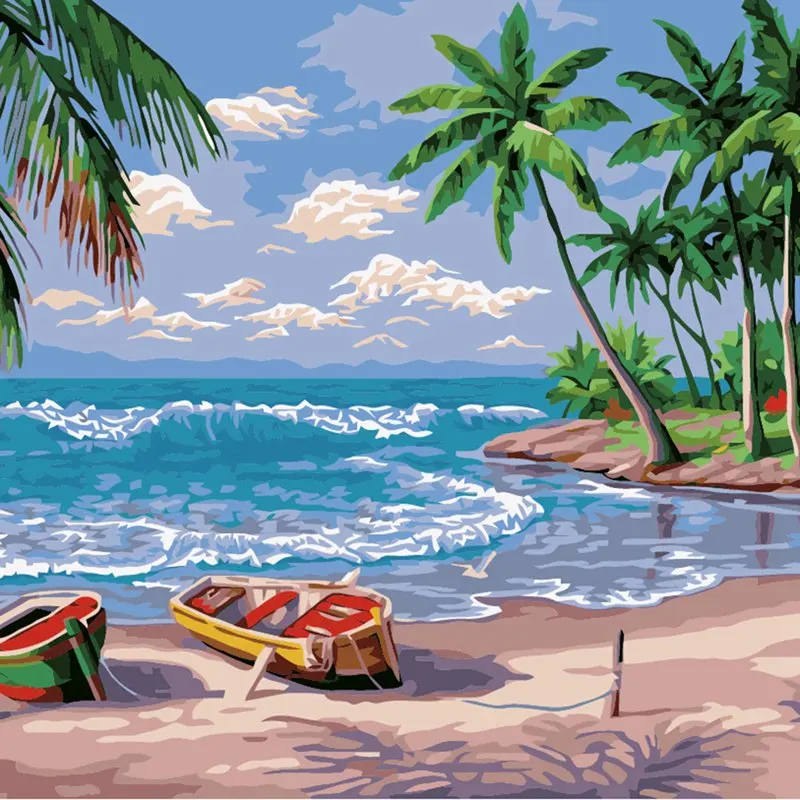 Frameless Beach DIY Oil Painting by Numbers Wall Art Picture Home Decor Painting On Canvas For ...