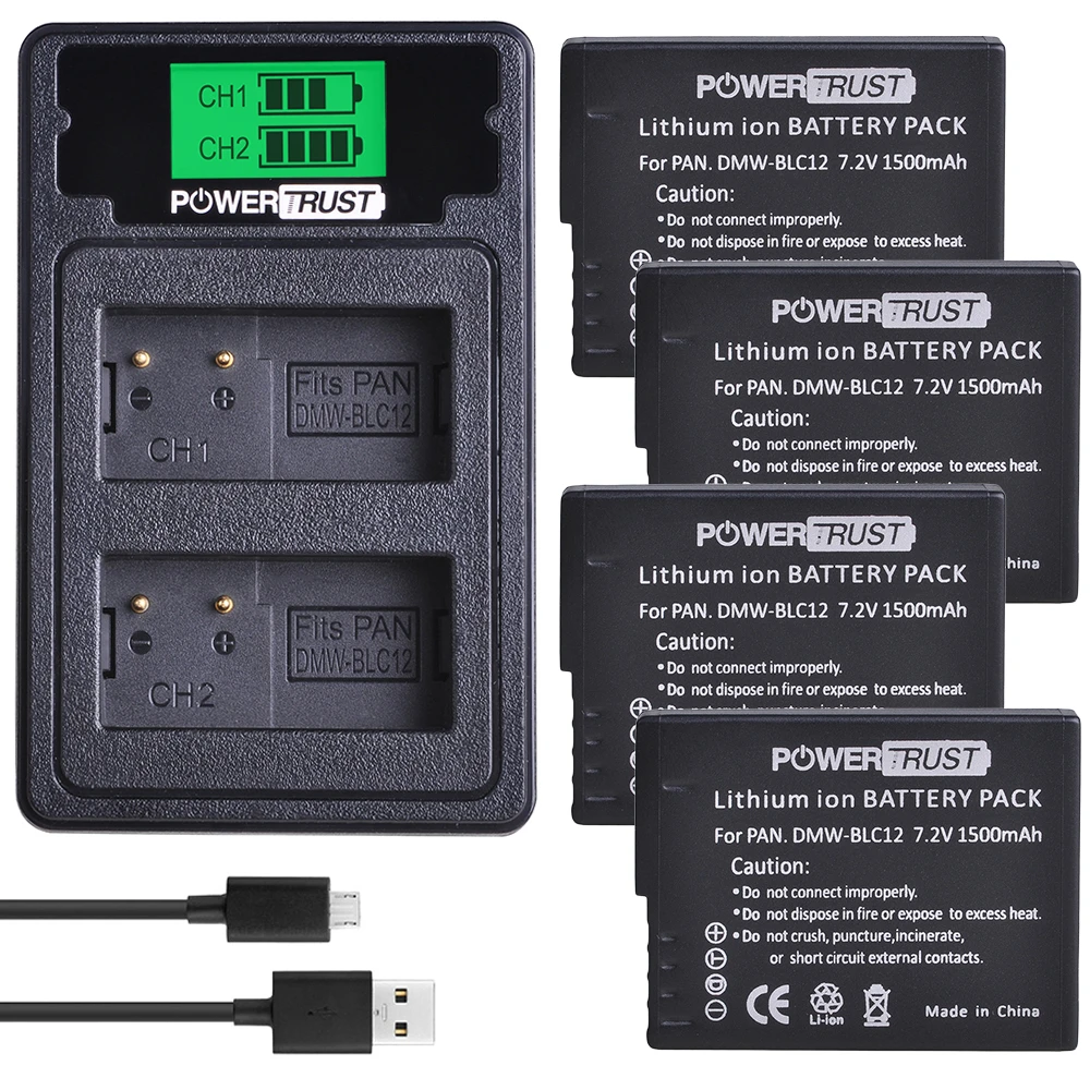 Battery DUAL USB Charger for Panasonic DMW-BLC12E DMW-BLC12PP Lumix DMC-GH2H
