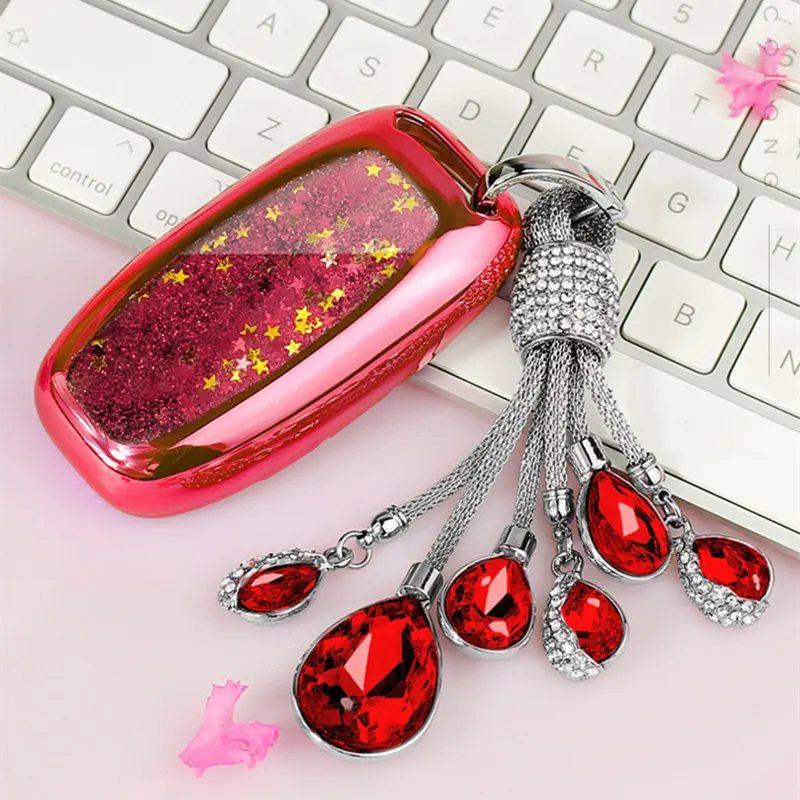 

Funny Quicksand Soft TPU Key Case Cover Shell For Audi A3 A4 A5 A6 A7 A8 Q5 Q8 S4 S5 S6 key Protection Crystal chain