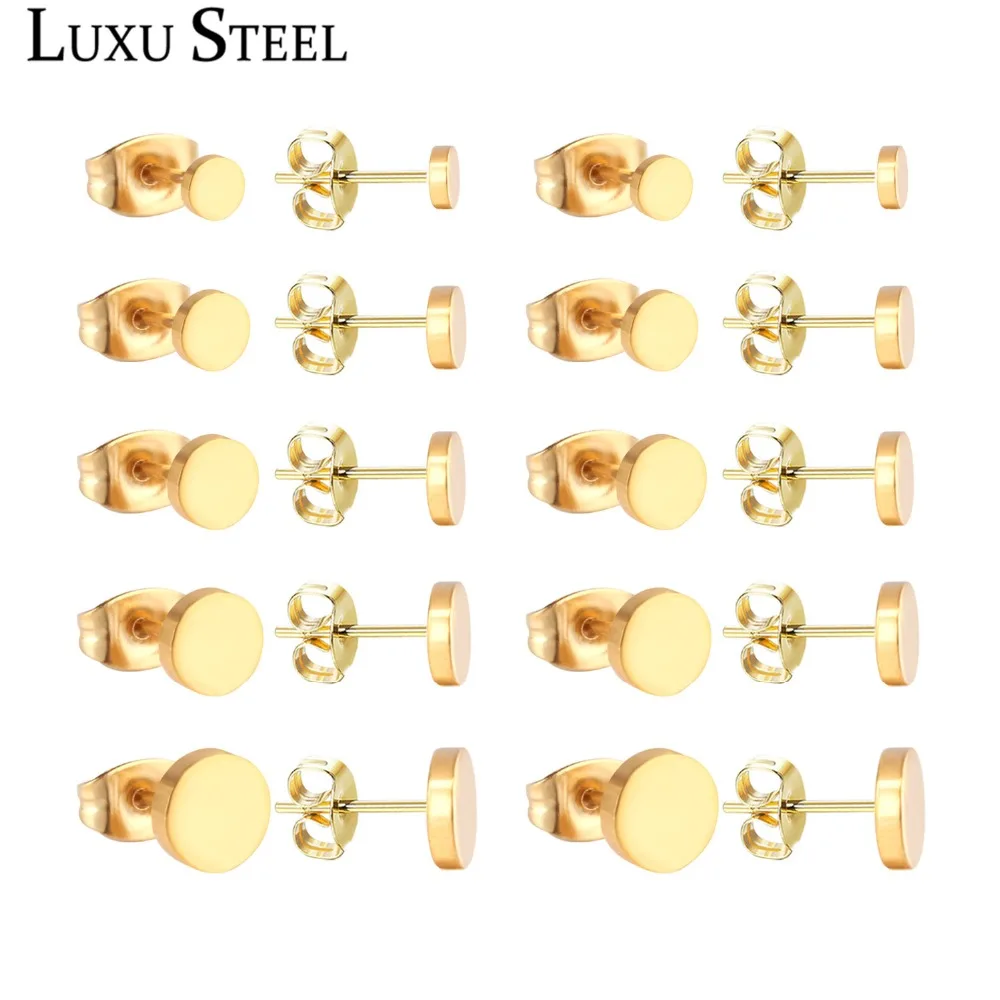 

LUXUSTEEL 10Pair/Card Wholesale Earrings Stainless Steel Round Shape Mixed Style Anti-allergy Stud Earrings Women/Girl Party