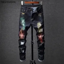 Новый дизайн плюс размеры 38 Винтаж промывают отверстие рваные джинсы для мужчин стрейч мужские джинсы