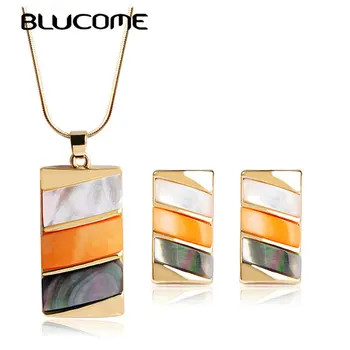 

Blucome Square Shell Dubai Jewelry Sets Brand Wedding Necklace Earrings Set For Women Bridal Accessories Joyas Joias Max Brincos