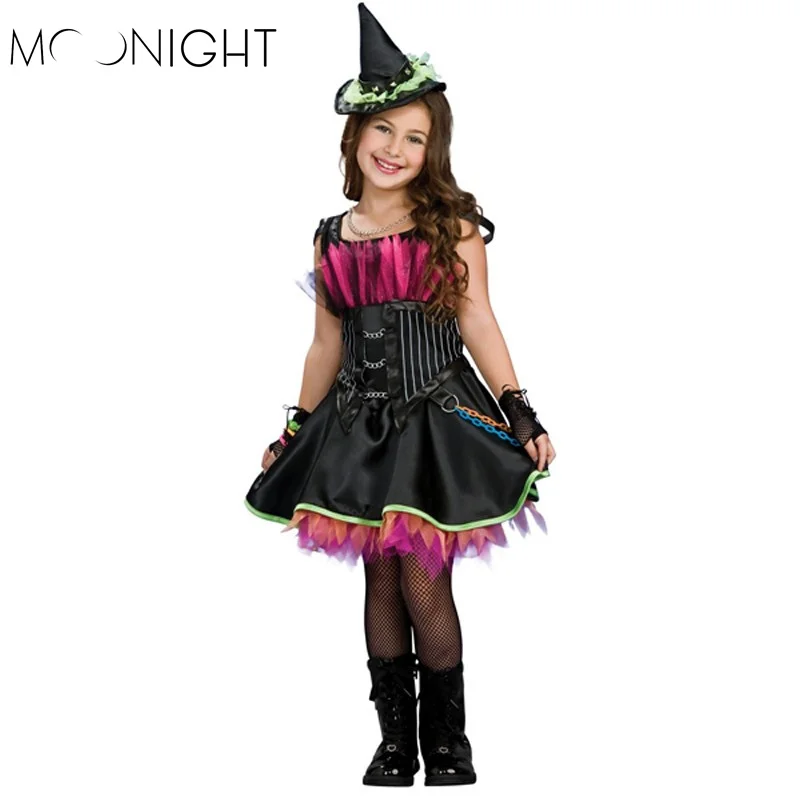 MOONIGHT 마녀 의상 멋진 어린이 할로윈 레드 블랙 마녀 의상 여자 코스프레 크리스마스 할로윈 멋진 드레