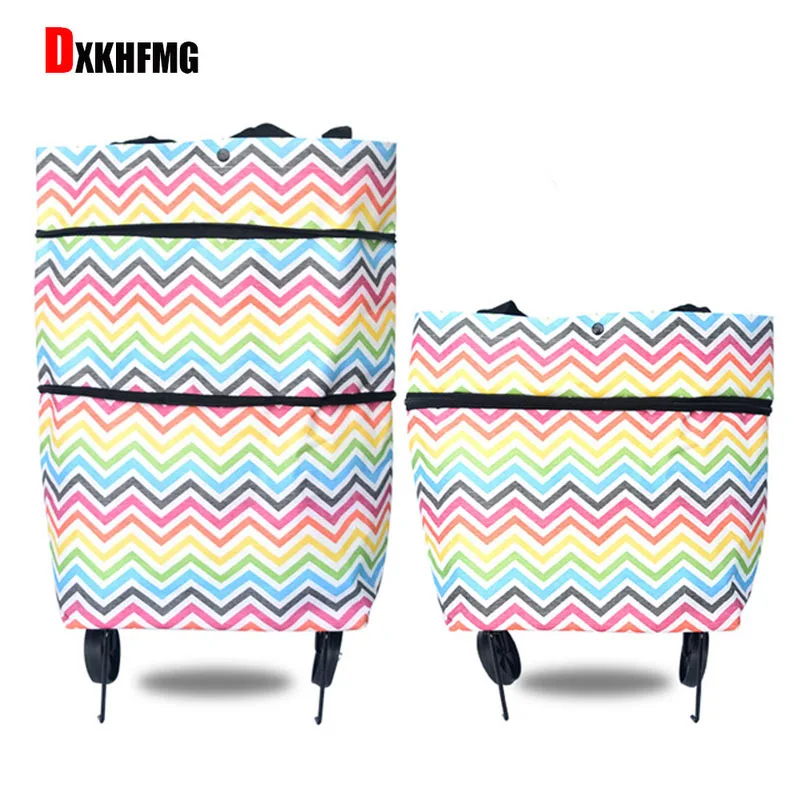 

Telescopic Mass Fashion Printed Waterproof Oxford Cloth Shopping Bags with Wheels Grocery Bag Home Organization and Storage
