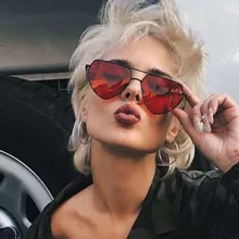 Модные женские солнцезащитные очки в форме сердца, сексуальные, брендовые, дизайнерские, красные, желтые, прозрачные линзы, металлическая оправа, солнцезащитные очки «кошачий глаз», Gafas Shade UV400