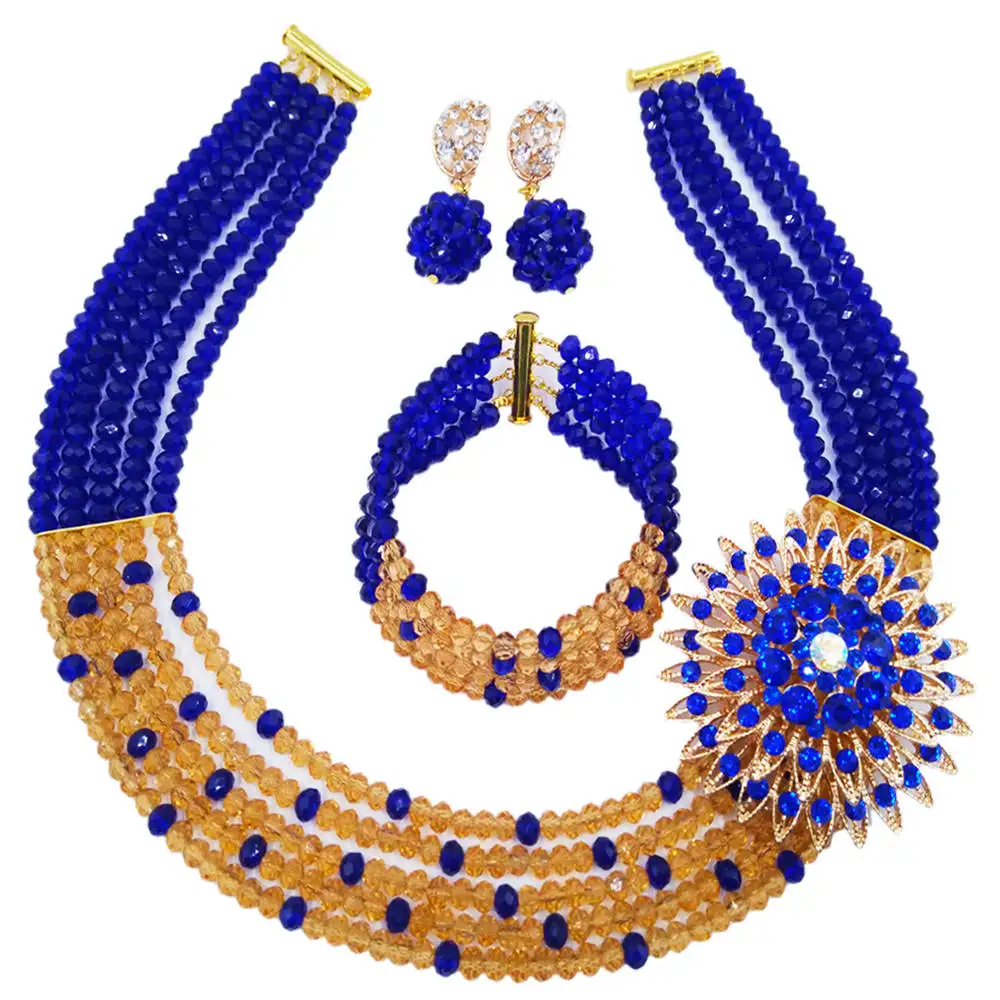 Нежное очаровательное бисерное ювелирное изделие Королевский синий персик для женщин нигерийские Свадебные африканские бусы комплект ювелирных изделий ABC1022