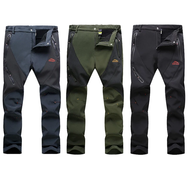 Men Winter Warm Softshell Hiking Pants Outdoor Fleece Waterproof Windproof Long Trousers Sports