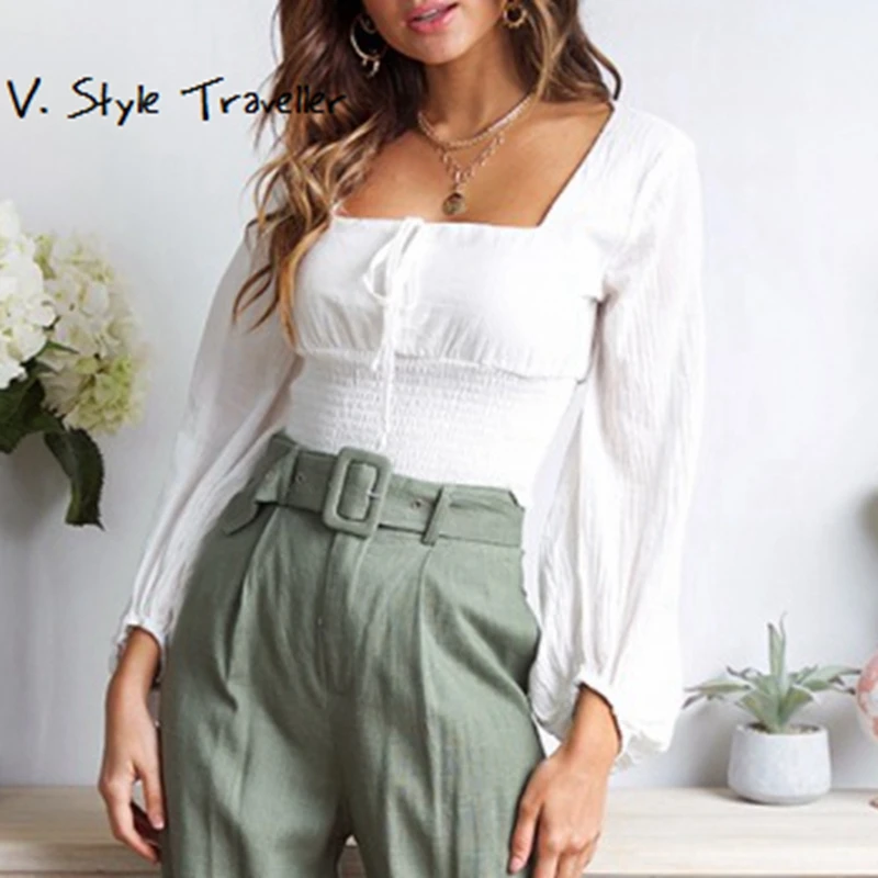 White peasant blouse long sleeve Clearance