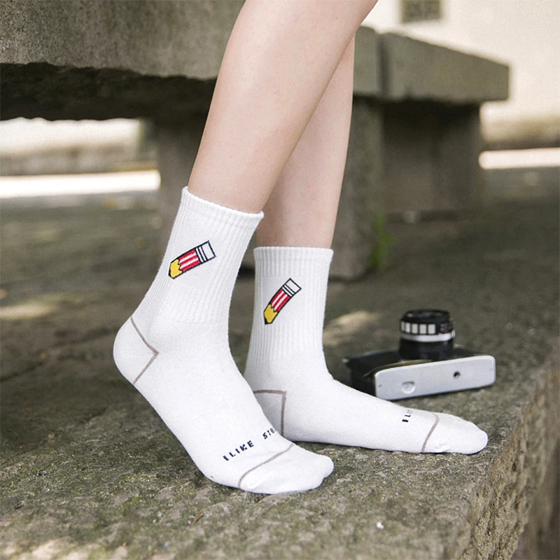 

Sale White Cotton Letters Print Cartoon Lovely Dinosaur Milk Banana Girls Casual Meias Female Socks