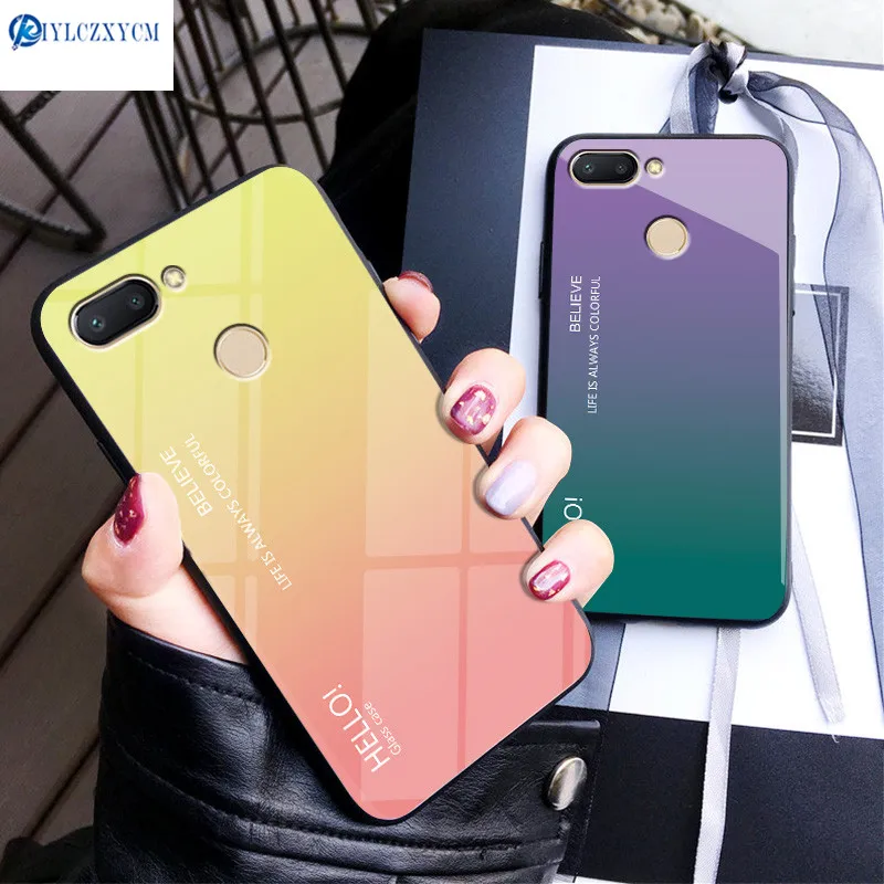 KIYLCZXYCM Hot Sale For Xiaomi redmi 6 Case Gradient Aurora Tempered Glass Back 6A Cover Shell Coque | Мобильные телефоны и