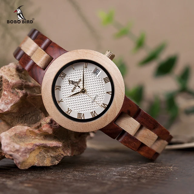 BOBO BIRD Two-tone Wooden Watches Women Top Luxury Brand Lady Timepieces Quartz Wrist Watches in Wood Gift Box Dropshipping OEM 1