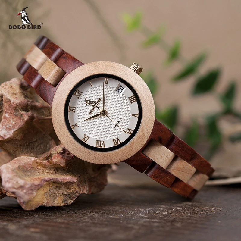 Photo Product BOBO BIRD Two-tone Wooden Watches Women Top Luxury Brand Lady Timepieces Quartz Wrist Watches in Wood Gift Box Dropshipping OEM