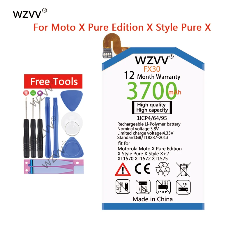 

wzvv 3700mAh Li-Polymer Battery FX30 For Motorola Moto X Pure Edition X Style Pure X Style X+2 XT1570 XT1572 XT1575 Batteries
