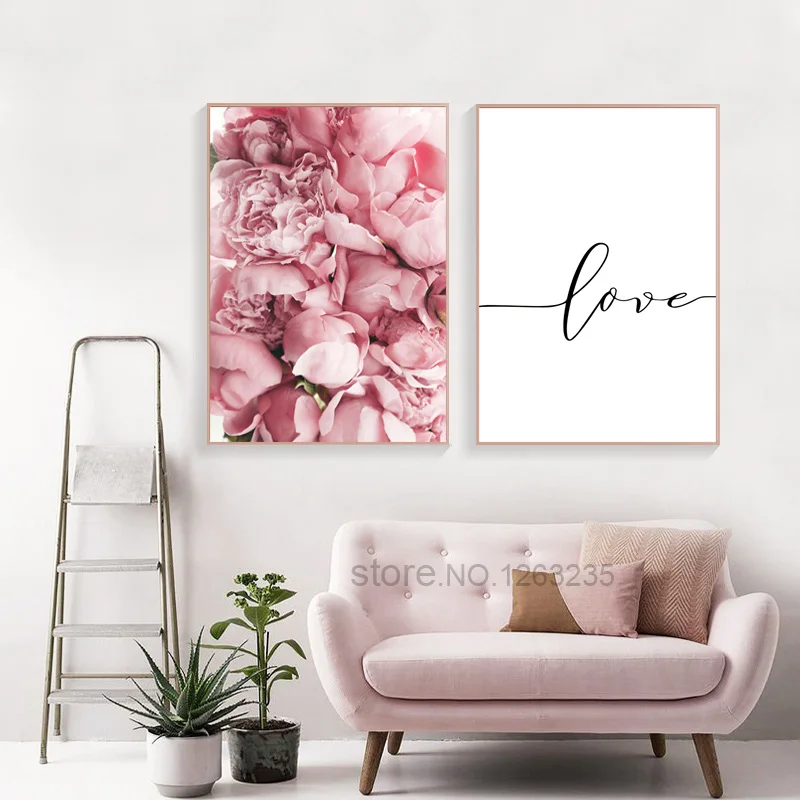 Rose Pink Flowers Wall Art Canvas Decorative Painting Nordic Posters Art Prints Home Love Peony Bedroom Decoration Unframed