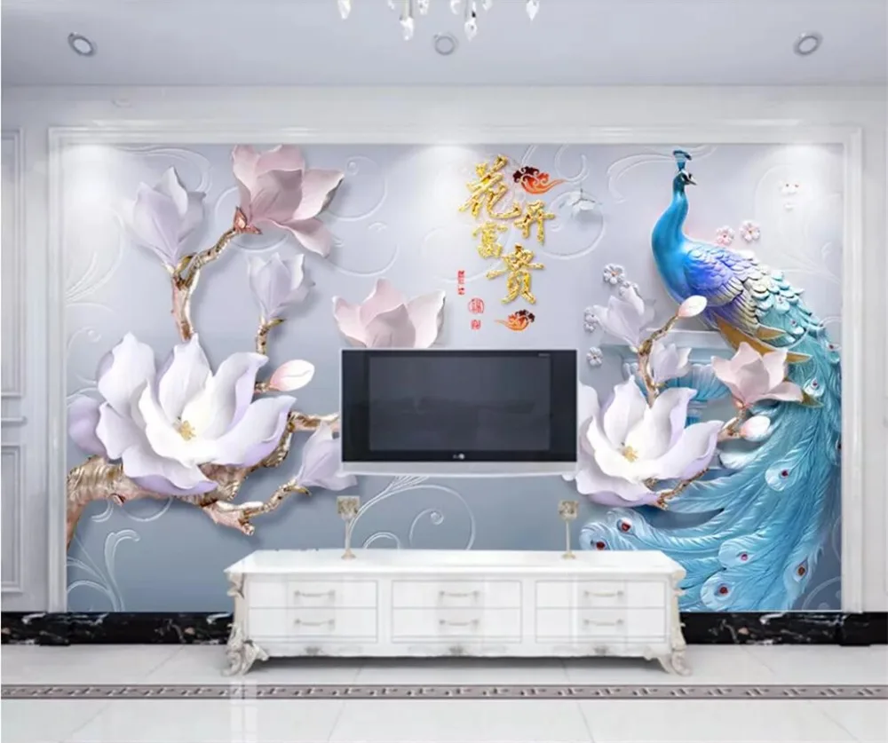 Beibehang заказ росписи 3d фото обои тисненые цветы богатые современный минималистский Павлин фон стены декоративные обои