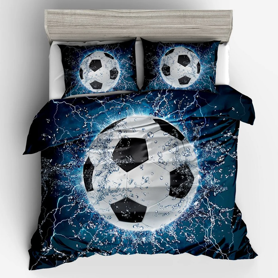 

3pcs Bed Quilt Cover Clothes Pillowcase Adult Kids Bedroom Decor 3D Football Duvet Cover Bedding Set Twin Full Queen King Size
