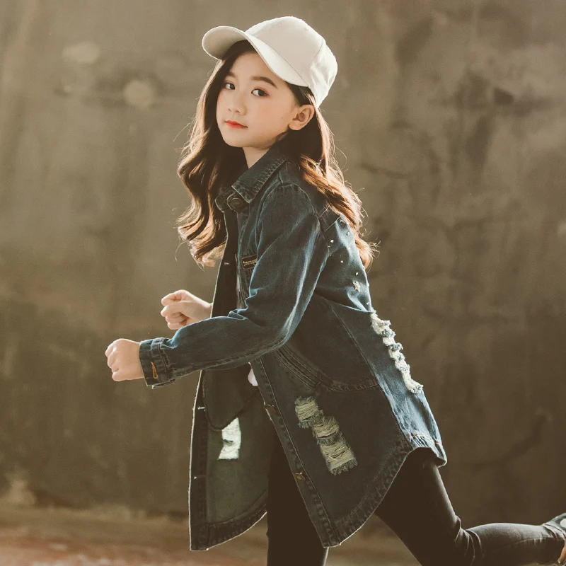 

2019 Spring Girls Korean Version Of Denim Jacket Long Jacket In The Big Boy Denim Clothes Fashion Clothes Students