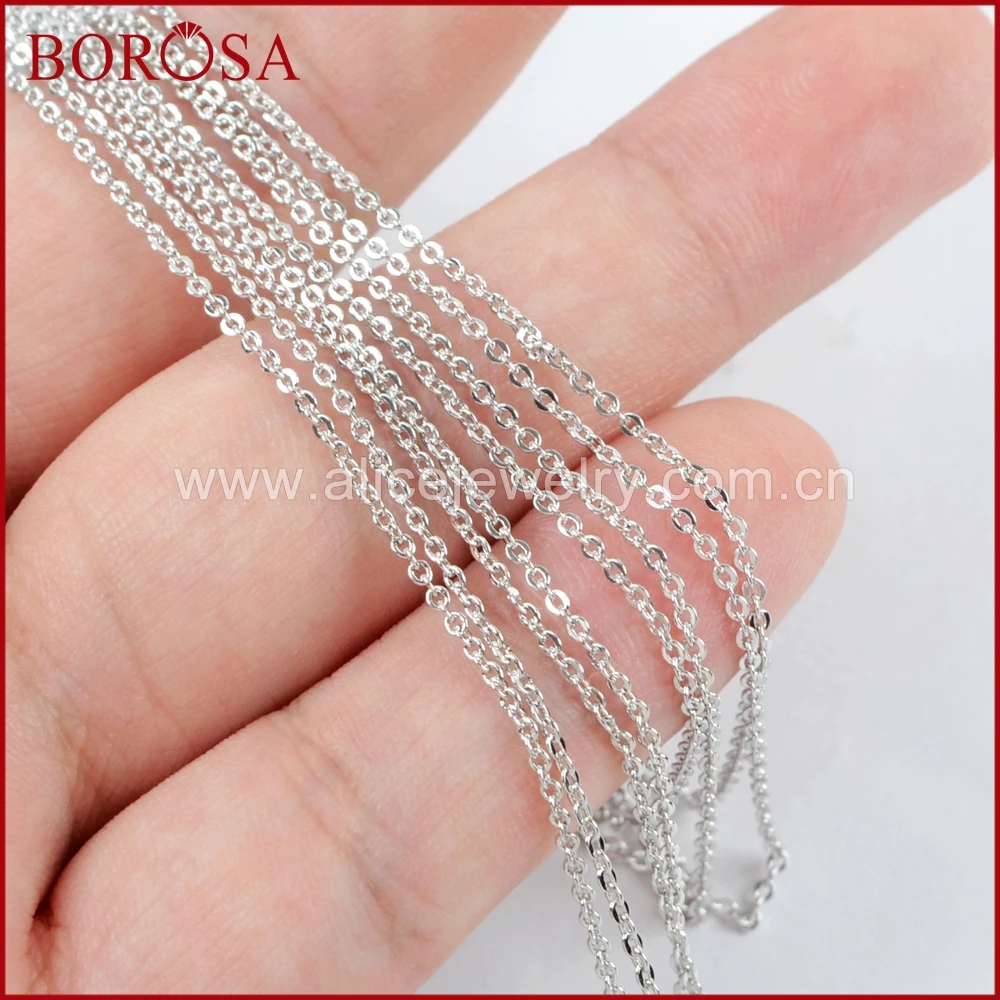 BOROSA 10PCS 16 Inch Silver Color 1mm Thin Connector Chain Necklace Metal Chains for Connector