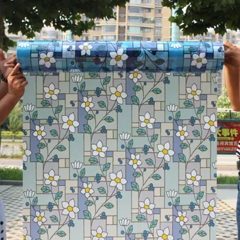 

Lily flowers 3D film stained glass Window film grilles sotickers For bathroom office window stickers sun shade Raamfolie