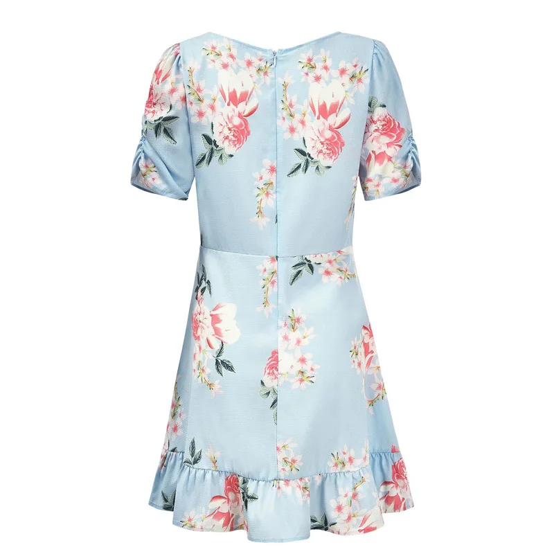 Женское платье с коротким рукавом Boho пляжное глубоким v образным вырезом и рюшами