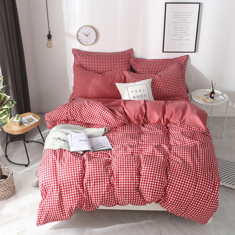 

Bedding Set Whole cotton Color lattice stripes geometry Warm family pillowcases 3/4pcs Duvet Cover sets Soft Bed Sheet