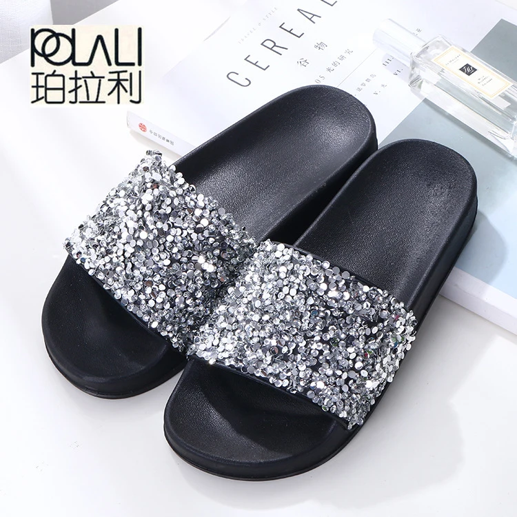 

POLALI 2018 Women Summer Home Slippers Flip Flops Peep Toe Sandals Glitter Sandals Platform Ladies Shoes zapatos mujer