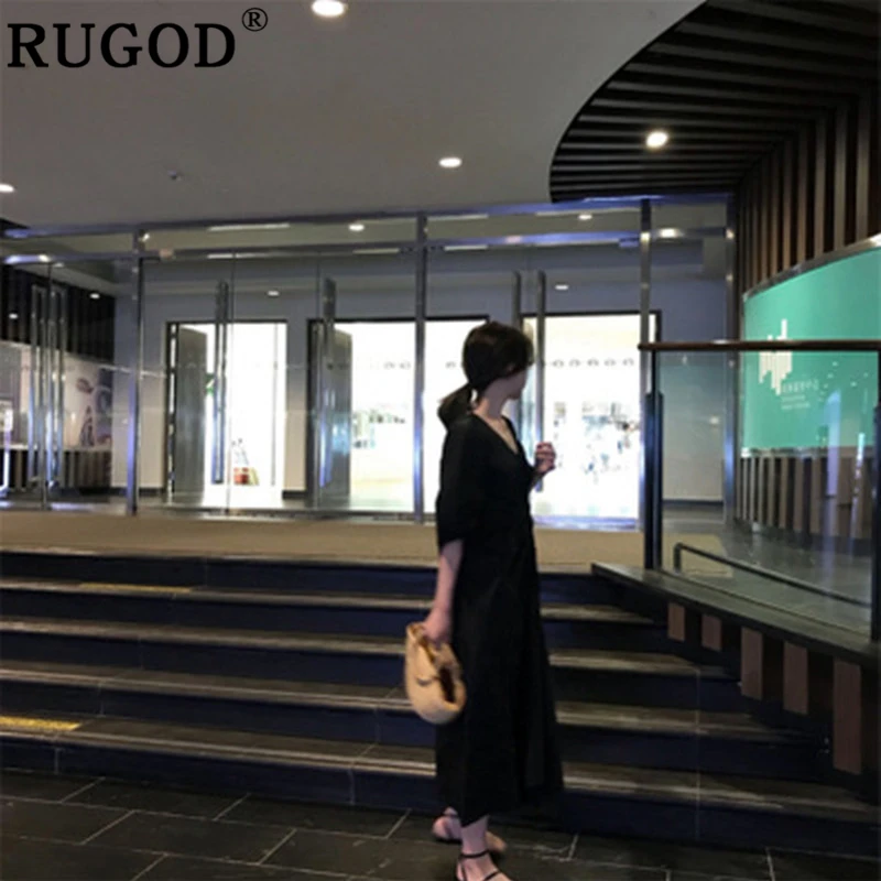Женское платье с глубоким v образным вырезом RUGOD элегантное однотонное