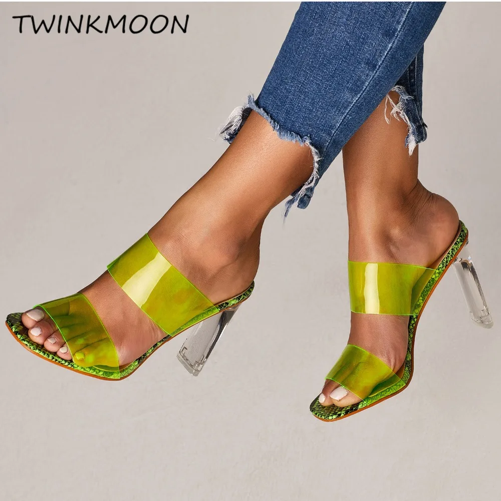 neon transparent heels
