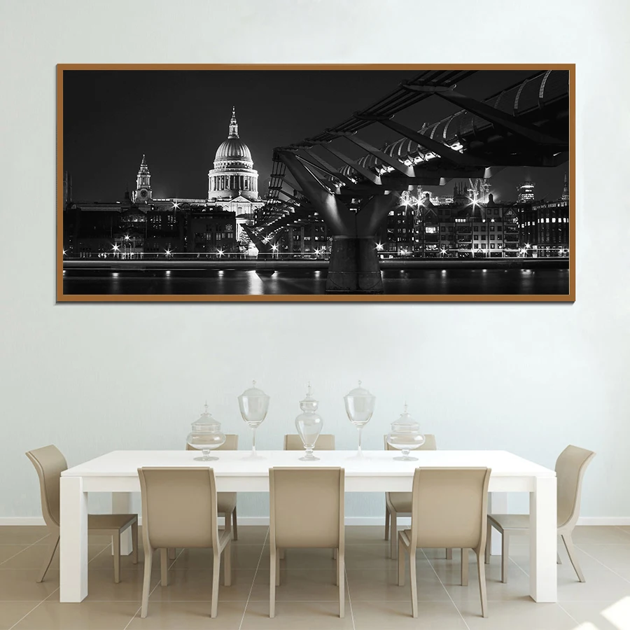 1 - City Night Landscape Wall Art Canvas Painting American White House Wall Pictures Black and White Prints and Posters Decoration