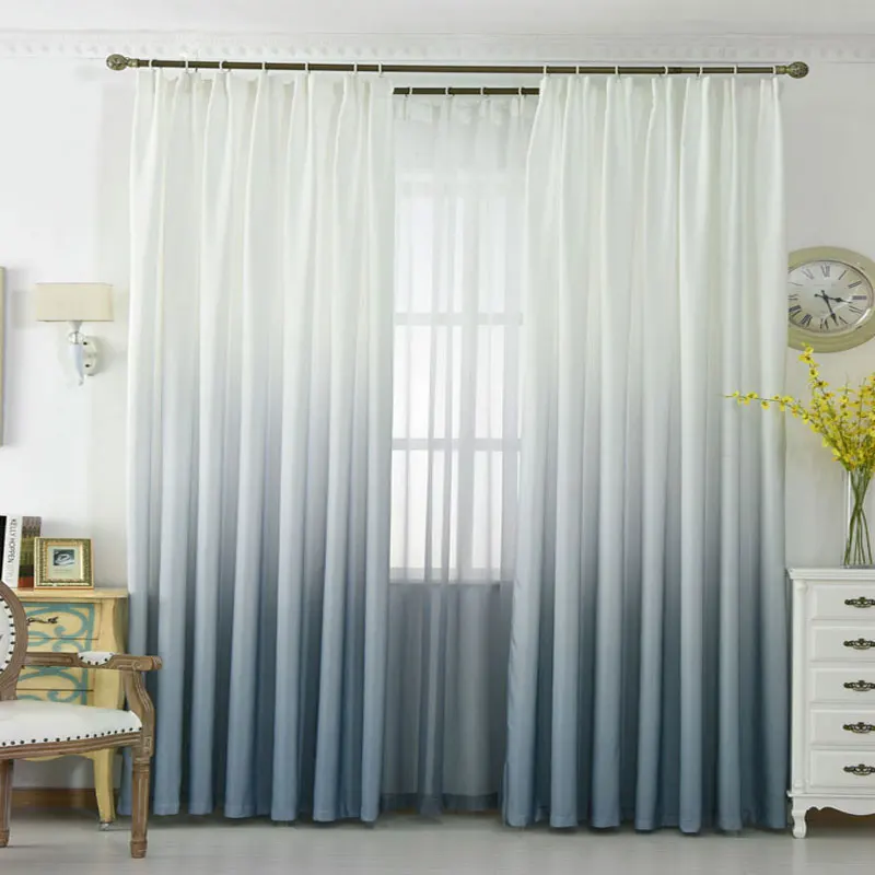 Cortinas gris naranja azul degradado color ventana para sala de estar