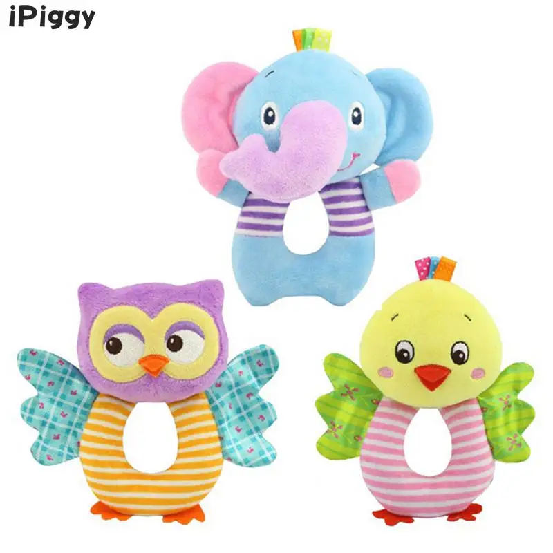 iPiggy Newborn Baby Toys Cartoon Animal Owl/Elephant Baby Boy Girl Rattles Hand Bell Infant Toddler Plush Toys jouet enfant