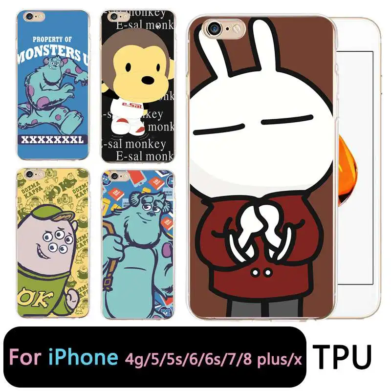 QMSWEI TPU Clear Phone Case For iPhone 6G 6s 7 8plus x Soft Monkey Cow Rabbit Silicone Printed Cover 4 5se 6Plus 7P |