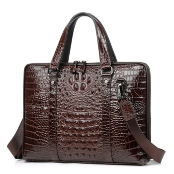 

PURANI Male Business Bag High Quality Leather Men Briefcase Genuine Leather Handbag Crocodile Trendy Computer Laptop Bag Totes