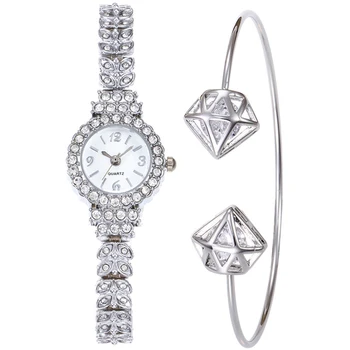 

FUNIQUE 2/3pcs Luxury Women Watch Bracelet Full Rhinestone Jewelry Fashion Steel Strip Wristwatch Simulate Peal Bangle Set gifts