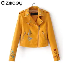 Новинка года осень кожаная куртка женский цветок Вышивка мотоцикла PU пальто тонкий весна байкер Мягкие пиджаки Основные Пальто для будущих мам bn1298