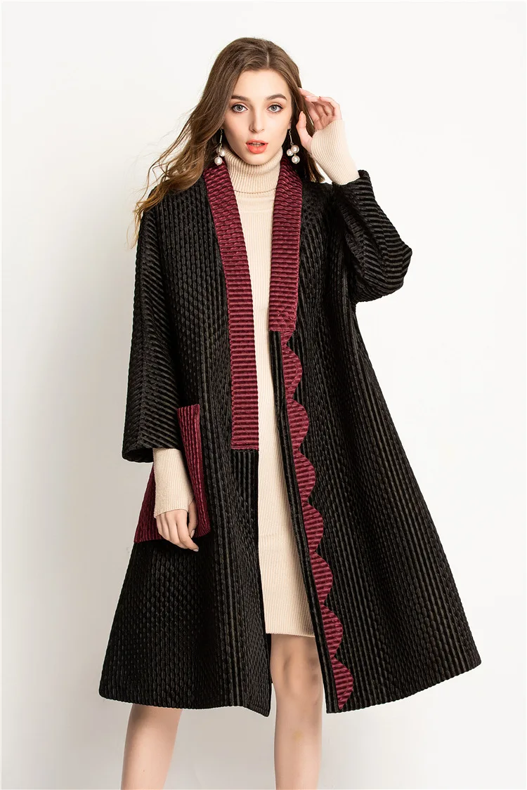 

HOT SELLING miyake fashion outerwear pleated patchwork pockets length sleeve A-Lin LOOSE outerwear IN STOCK