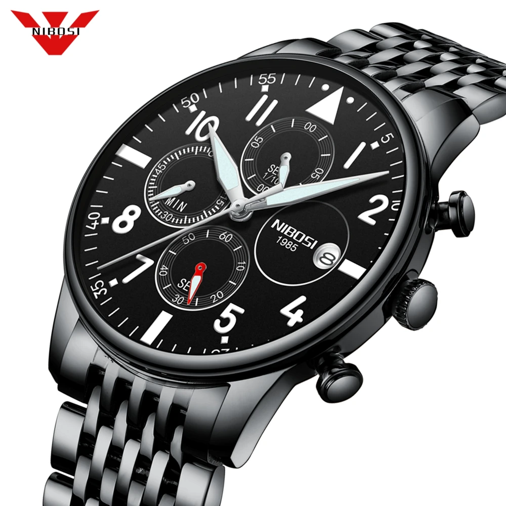 NIBOSI Watch men Brand Luxury Fashion Quartz Sport Watches Mens Full Steel Military Clock Waterproo