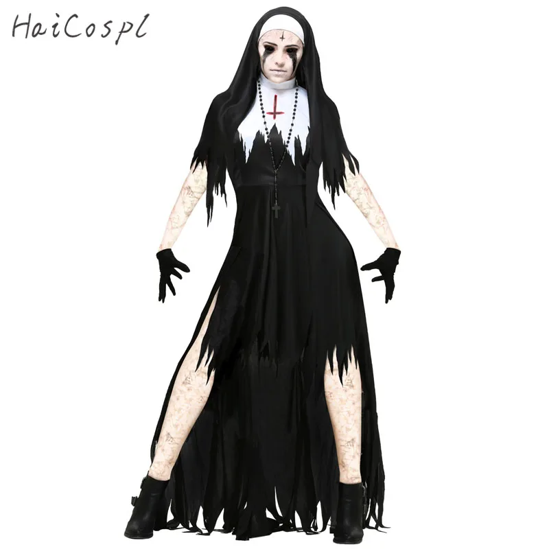 

Halloween Nun Cosplay Costume Women Black Vampire Fantasy Dress Terror Sister Party Disguise Female Fancy For Adults