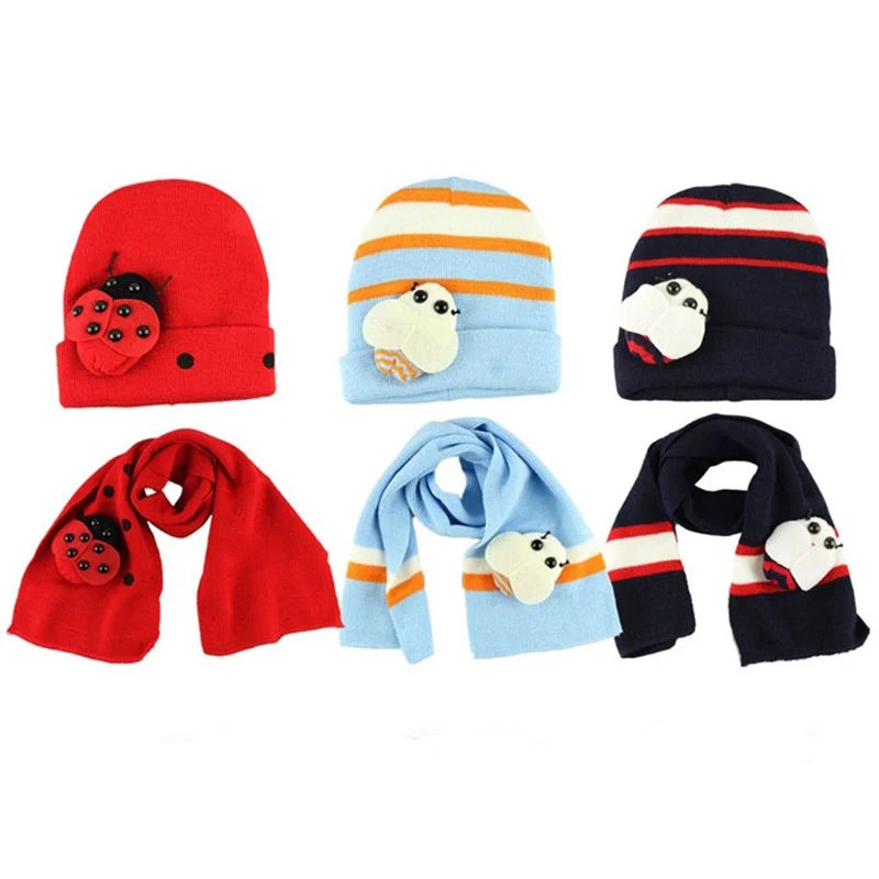 1 компл. 8 месяцев до 2 лет зимние теплые для маленьких мальчиков и девочек шапка шарф комплект милый вязаный хлопок шапки
