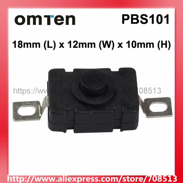 OmTen PBS101 18 мм(L) 12 мм(Ш) х 10 мм(В) светодиодный фонарик Clicky Switch-черный(5 шт