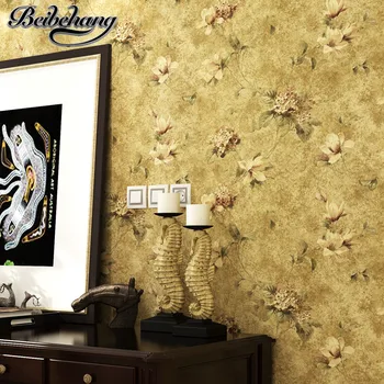 

beibehang Papel de parede simple chinese green paper wallpaper American village retro pastoral flowers bedroom full shop TV wall